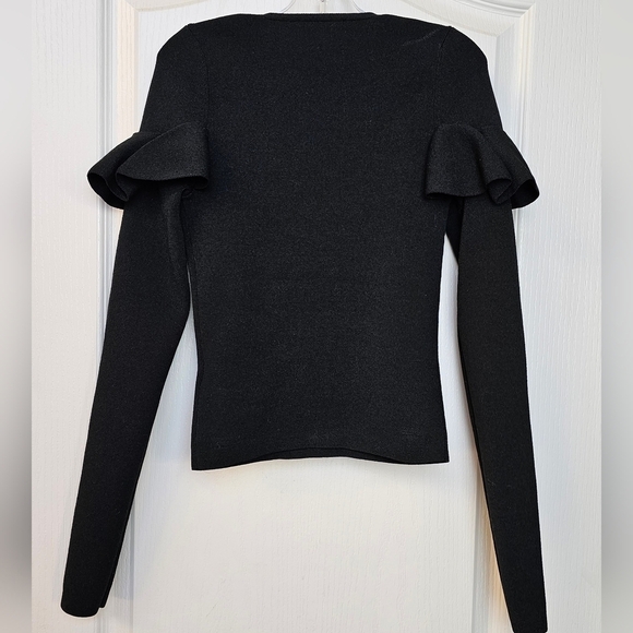 Express Women's Ribbed Black Long Sleeve Ruffle Cropped Sweater XS NWOT - Picture 3 of 5